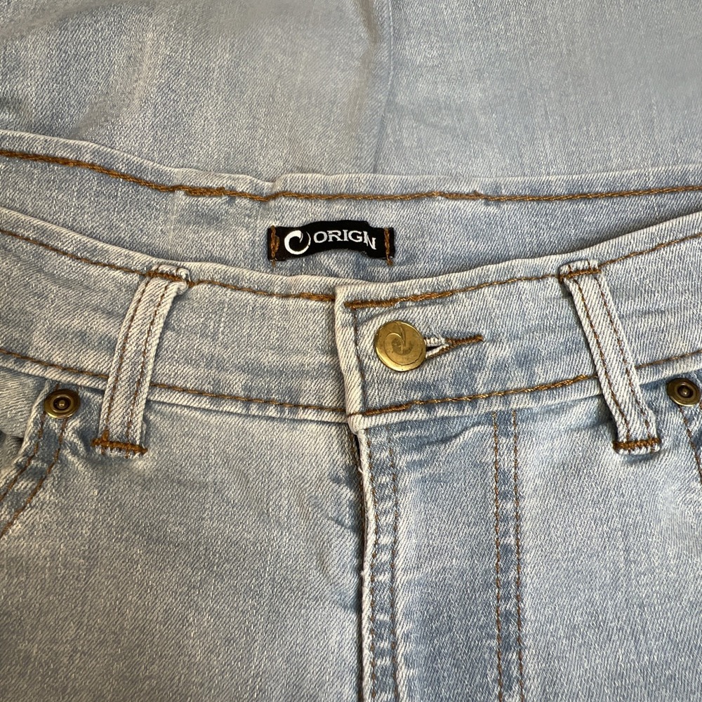 Origin USA Fighter Fit D68 Jeans Men 32x32 USA Made Light Wash Distressed Denim - Picture 4 of 16